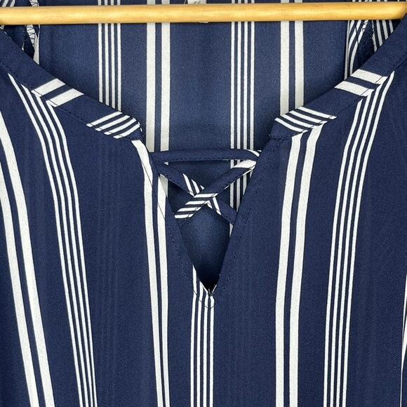 Maurices Striped Lattice Tunic Pop Over Blouse Size Large - Picture 2 of 8